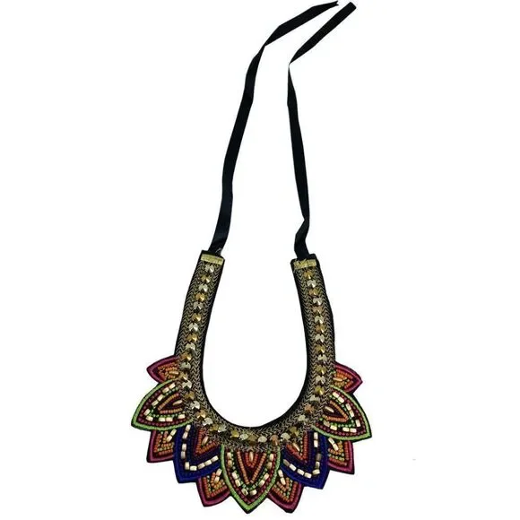 Fuschia Sunset Queen Huichol Statement Necklace - Picture 4 of 4